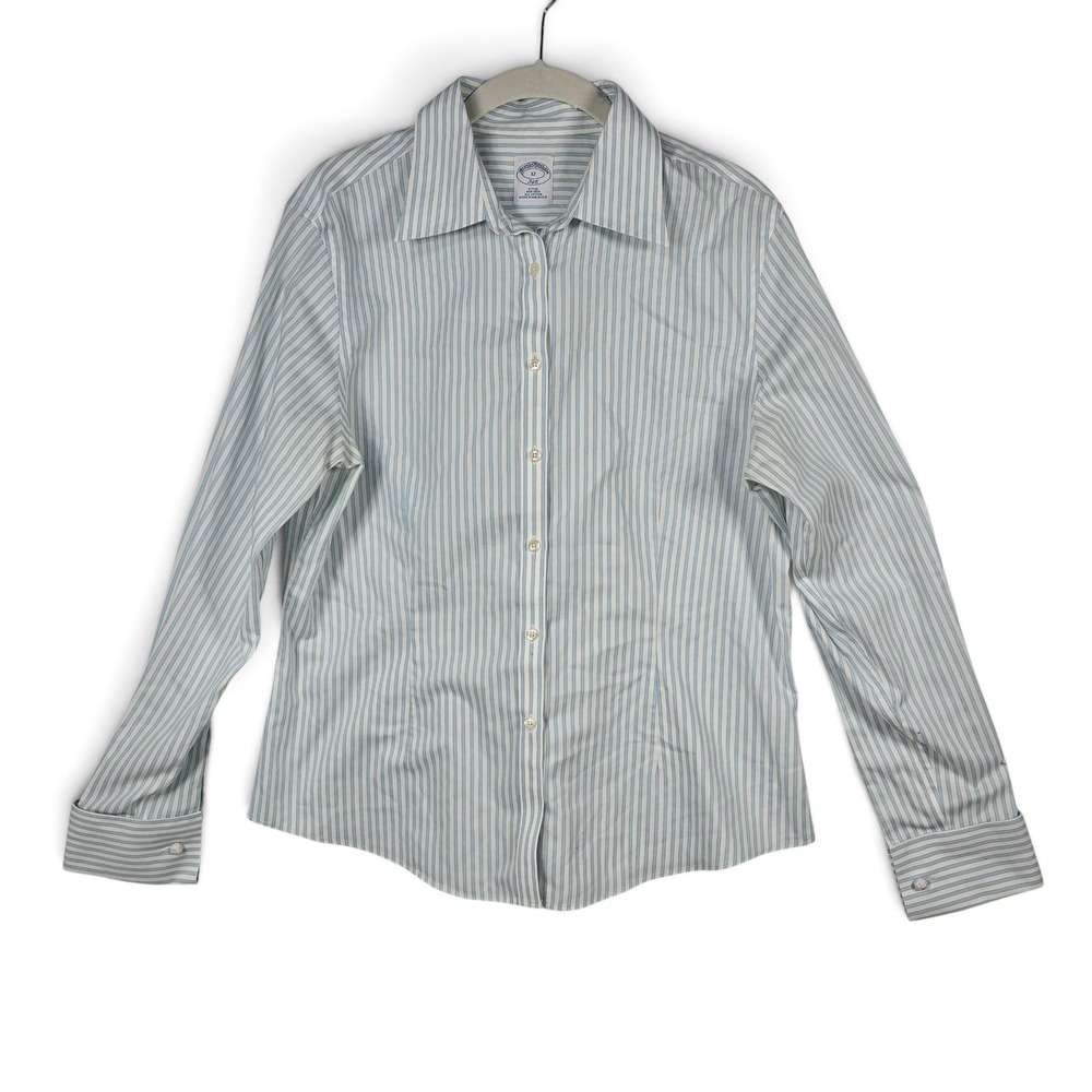 Brooks Brothers 346 Shirt Womens 12 Blue White Striped Non-Iron French Cuff Top